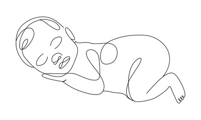 One line art of a newborn baby lying down vector art illustration