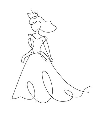 line art princess wearing crown clip art preview