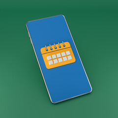 Smartphone Displaying Calendar App on Green Background