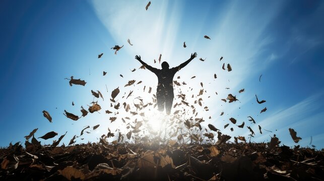 jump jumping in leaves