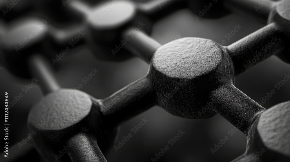 Poster abstract close-up of black molecular structure with highlighted atoms and connection points