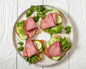 toast with corned beef and veggies, top view