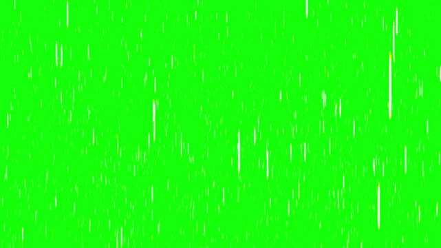 2d animated rain falling white lines on a green screen background chroma key, hand drawn rain animation effect, animation doodle