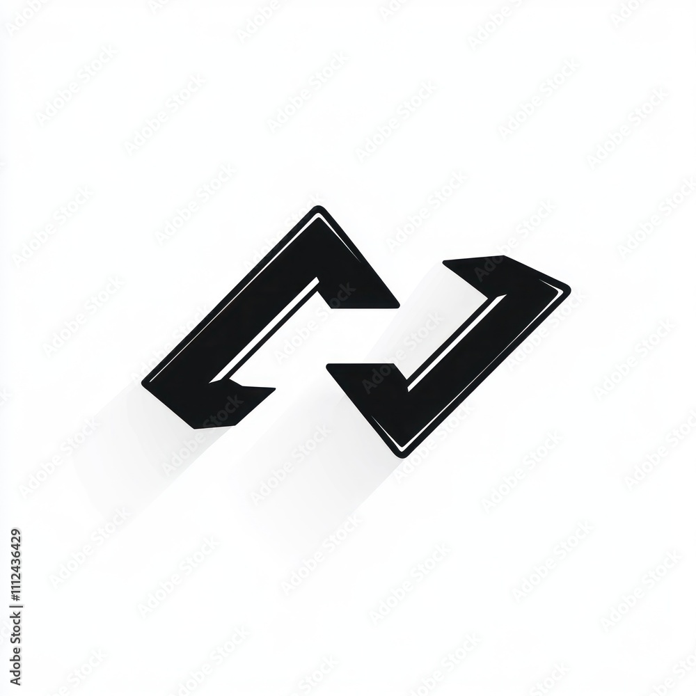 Poster abstract black interlocking arrow logo design with shadow.