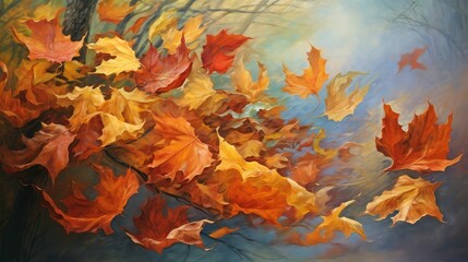 colorful flying fall leaves