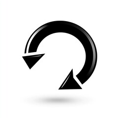 Glossy black circular arrow icon with 3D effect and shadow.