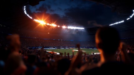 Fototapeta premium Night Football Game: A Stadium Filled with Passionate Fans