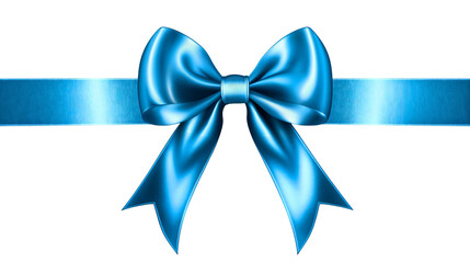 Elegant blue silk ribbon with a decorative bow, festive holiday gift decoration isolated on a white background, shiny and realistic design element for celebrations, invitations, and greeting cards