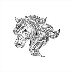 Black and white horse head. Line art vector illustration design. Eps 10.