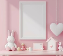 Blank Frame Mockup on Pink Wall with Toys