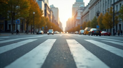 Frontal view of a road with pedestrian crosswalk