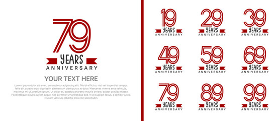 logo anniversary set. red color with red ribbon on white background for special event