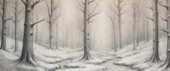 Sketch Winter Forest Wallpaper