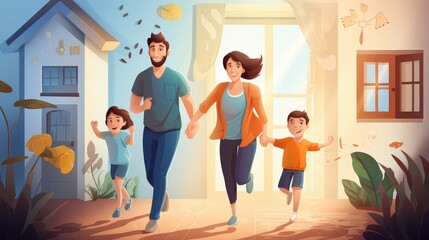 Obraz premium homecoming family walking into house