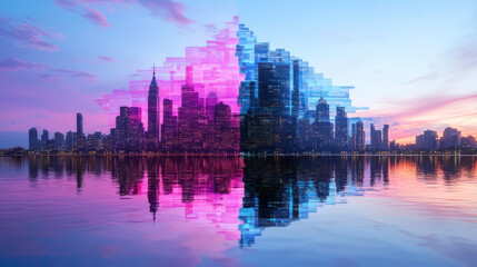 Fototapeta premium Stunning abstract art depicting vibrant city skyline at sunset