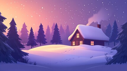 Snowy Cabin in the Woods