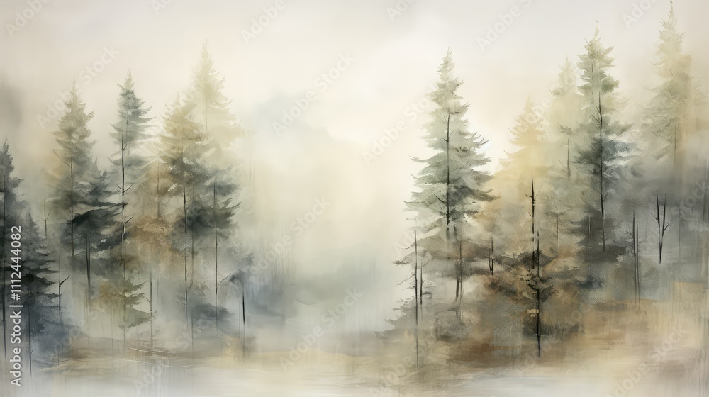 Wall mural morning water color trees