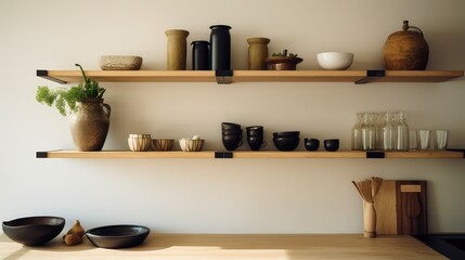 shelves light wood boards