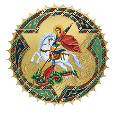 Obraz premium Saint George. Religious decorative sun- dome. Illustration in Byzantine style isolated