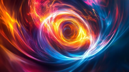 Abstract close-up colorful cosmic volumetric human eye iris with distortion refraction glow effect. Artificial intelligence concept background for banner or poster. Teleport or magic portal. 3d render