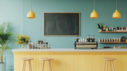 Modern Coffee Shop Interior with Yellow Accents