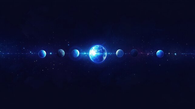 Celestial planet alignment in deep space with glowing stars