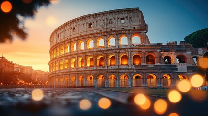 Colosseum at beautiful warm light at sunrise
