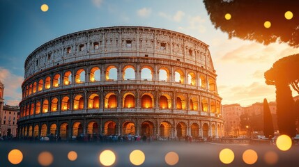 Colosseum at beautiful warm light at sunrise