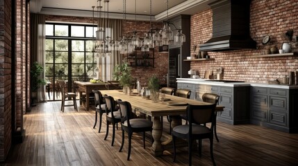 stylish brick wall wood floor