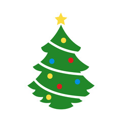 green christmas tree vector illustration christmas icon tree golden star on top with colored balls