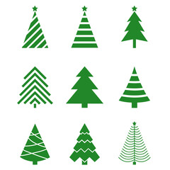 set of green christmas tree vector illustration christmas icon tree 