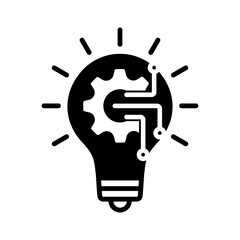 Light bulb innovation icon. Light bulb and cog inside. inspiration symbol isolated on transparent background, innovation PNG