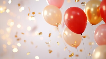 Festive celebration with colorful balloons and confetti creating a joyful atmosphere for a special occasion