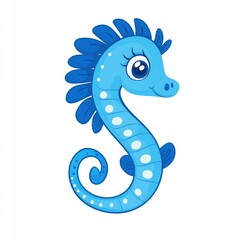 Obraz premium Cute cartoon blue seahorse illustration. (3)