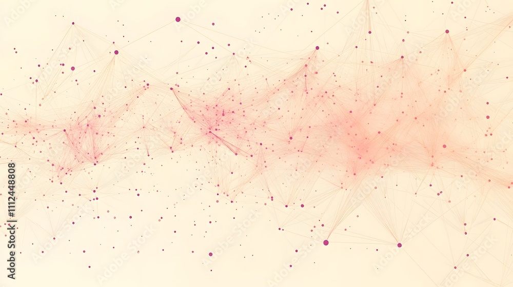 Poster abstract network nodes connected lines beige background