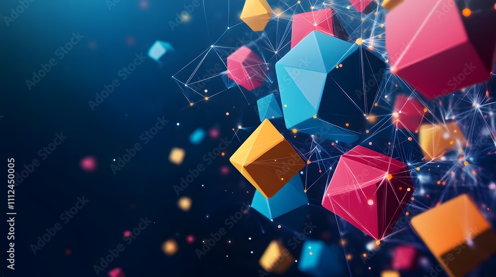 Poster abstract colorful cubes connected in a network