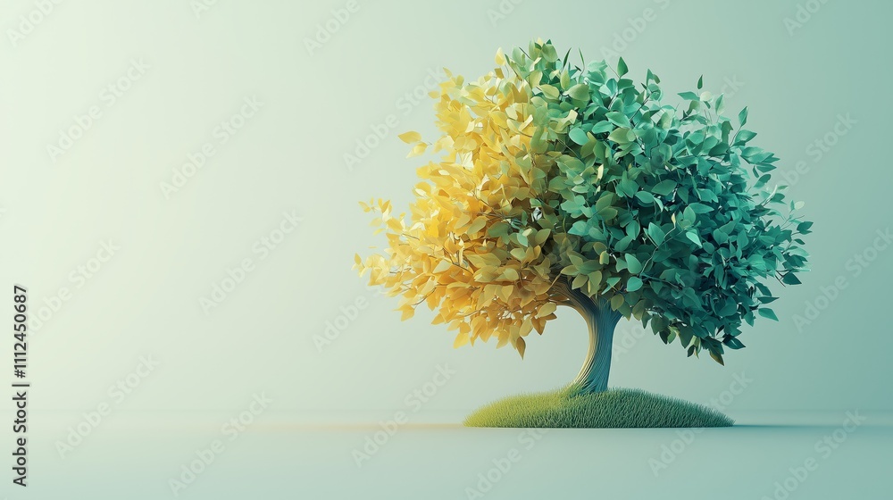 Poster lush tree with colorful leaves in soft light setting