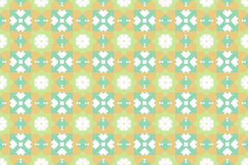 Vintage Pastel Geometric and Floral Tile Seamless Pattern.
