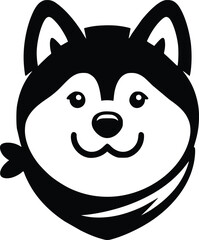 Black and White Illustration of an Akita