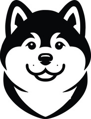 Black and White Illustration of an Akita