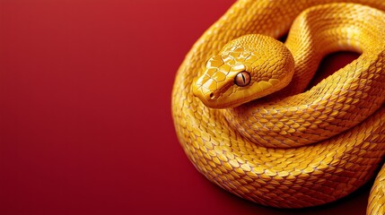Fototapeta premium Golden Snake on Red Background with Smooth Texture