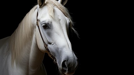 close white horse black background