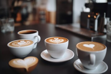 Cup with Latte Coffee. Heart shaped latte art