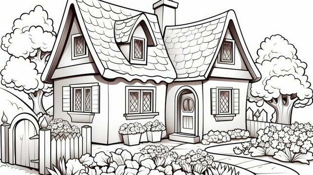 flower coloring book house