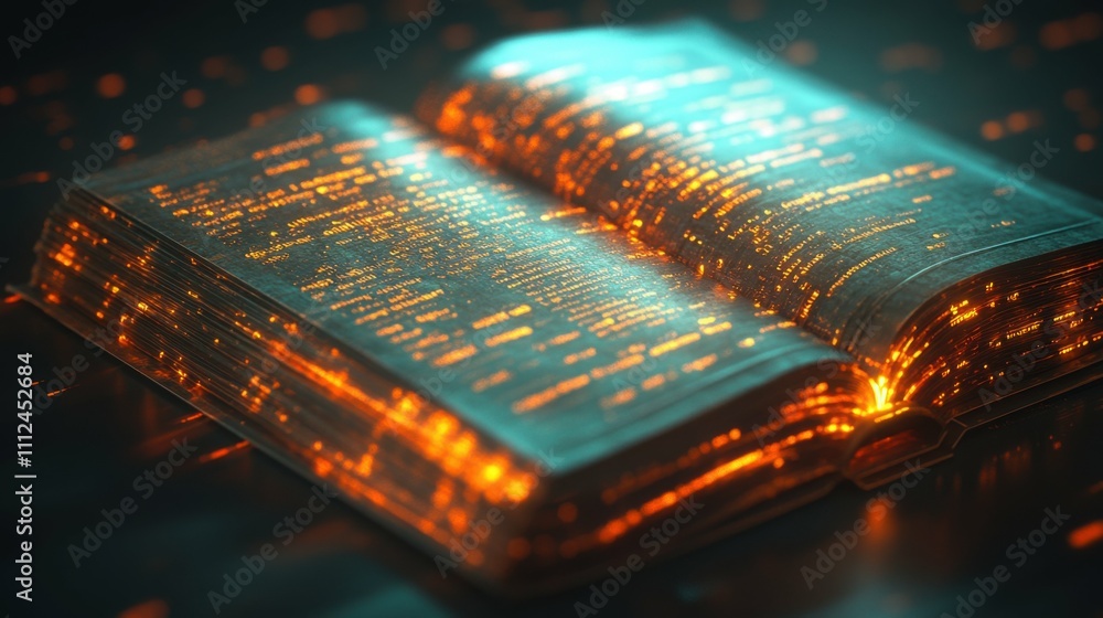 Aufkleber a 3d ledger book glowing with digital entries, illustrating the concept of blockchain and cryptocurr