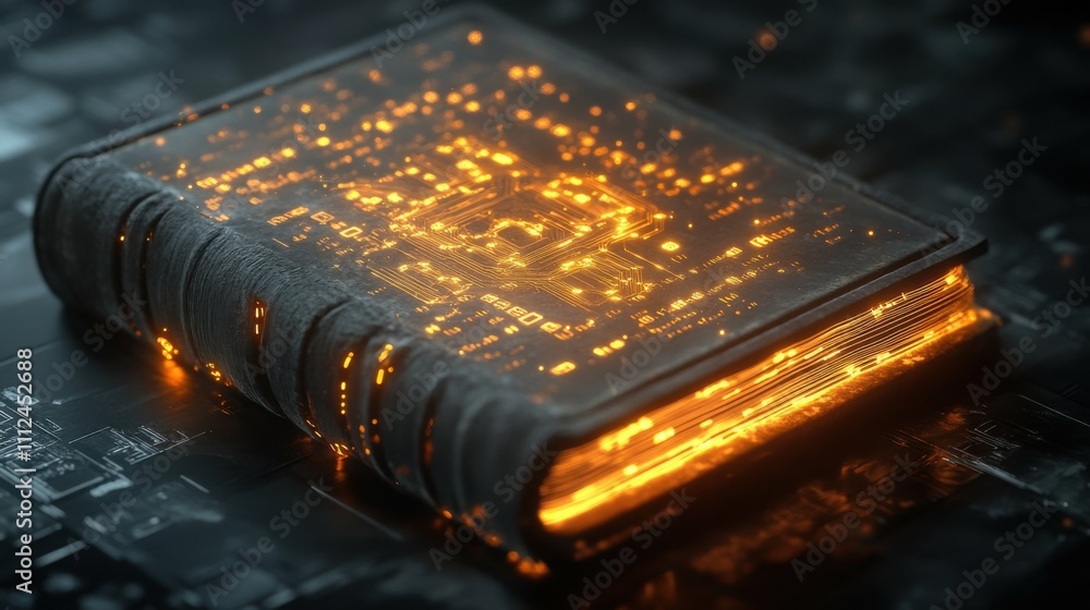 Aufkleber a 3d ledger book glowing with digital entries, illustrating the concept of blockchain and cryptocurr
