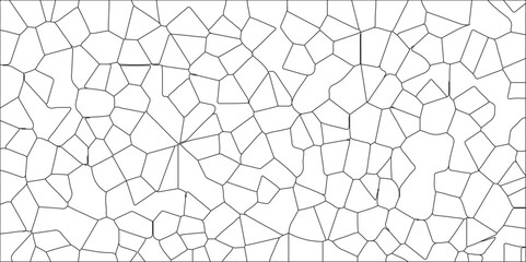Obraz premium Abstract geometric mosaic broken tiles design stained. Seamless pattern, abstract lines of black and white tones form many squares. A metal grid stands isolated against a white background.