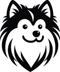 Black and White Illustration of an American Eskimo Dog