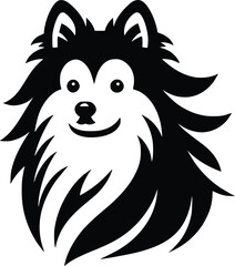 Black and White Illustration of an American Eskimo Dog