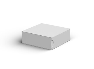 Rendered image of a square sliding drawer box on a light background